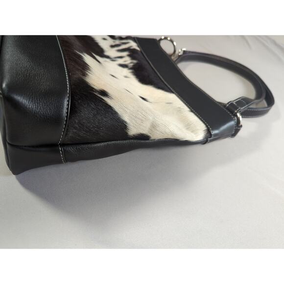 Overland Leather & Cowhide Crossbody Saddle Bag Black/White Boho Western - Picture 5 of 14